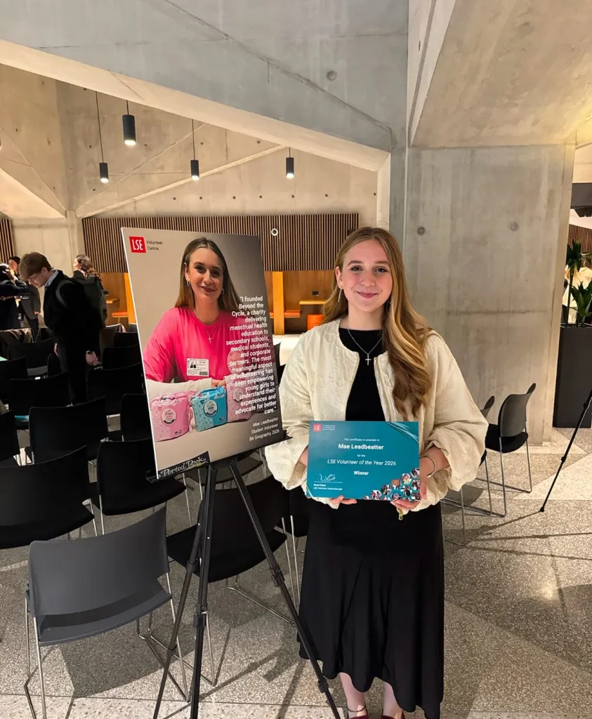 Mae Leadbeatter holding her LSE Volunteer of the Year 2026 certificate